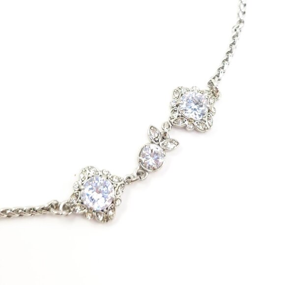 Womens Silver Chain and Rhinestone Necklace - Picture 2 of 7